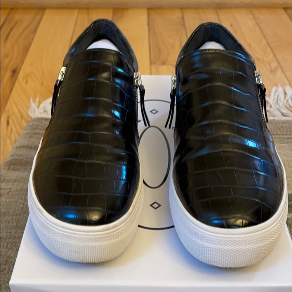 Steve Madden black croc zip slip on sneakers